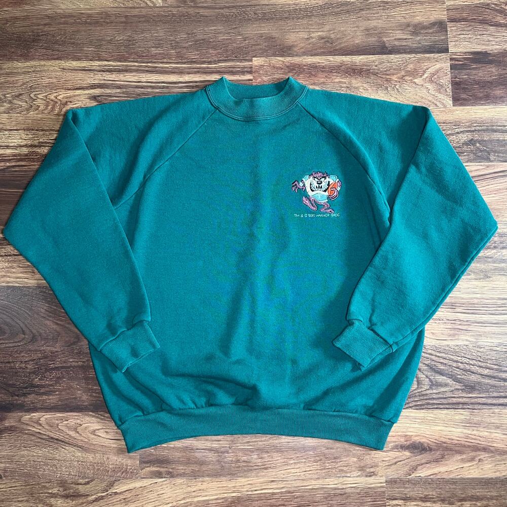 Vintage 90s Looney Tunes Taz Green Sweatshirt Unisex Adult Large